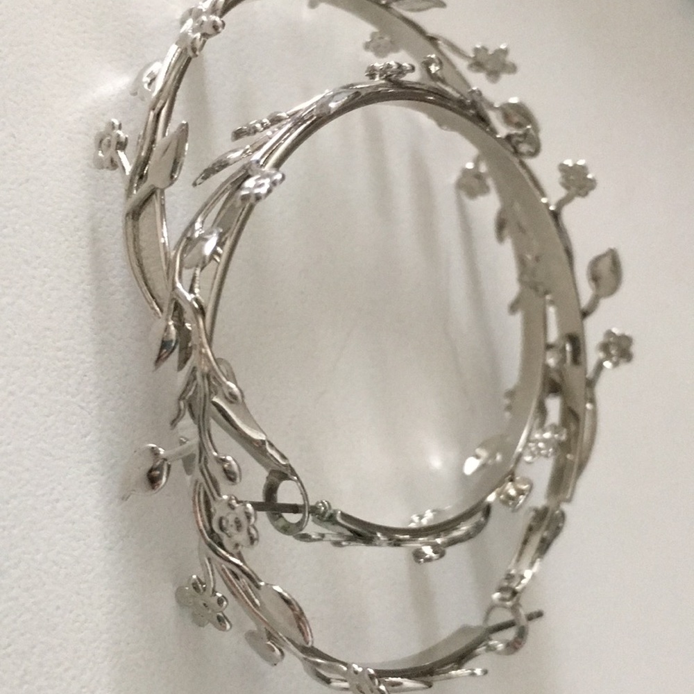 Silvertone Braided Leaf Hoops - image 1